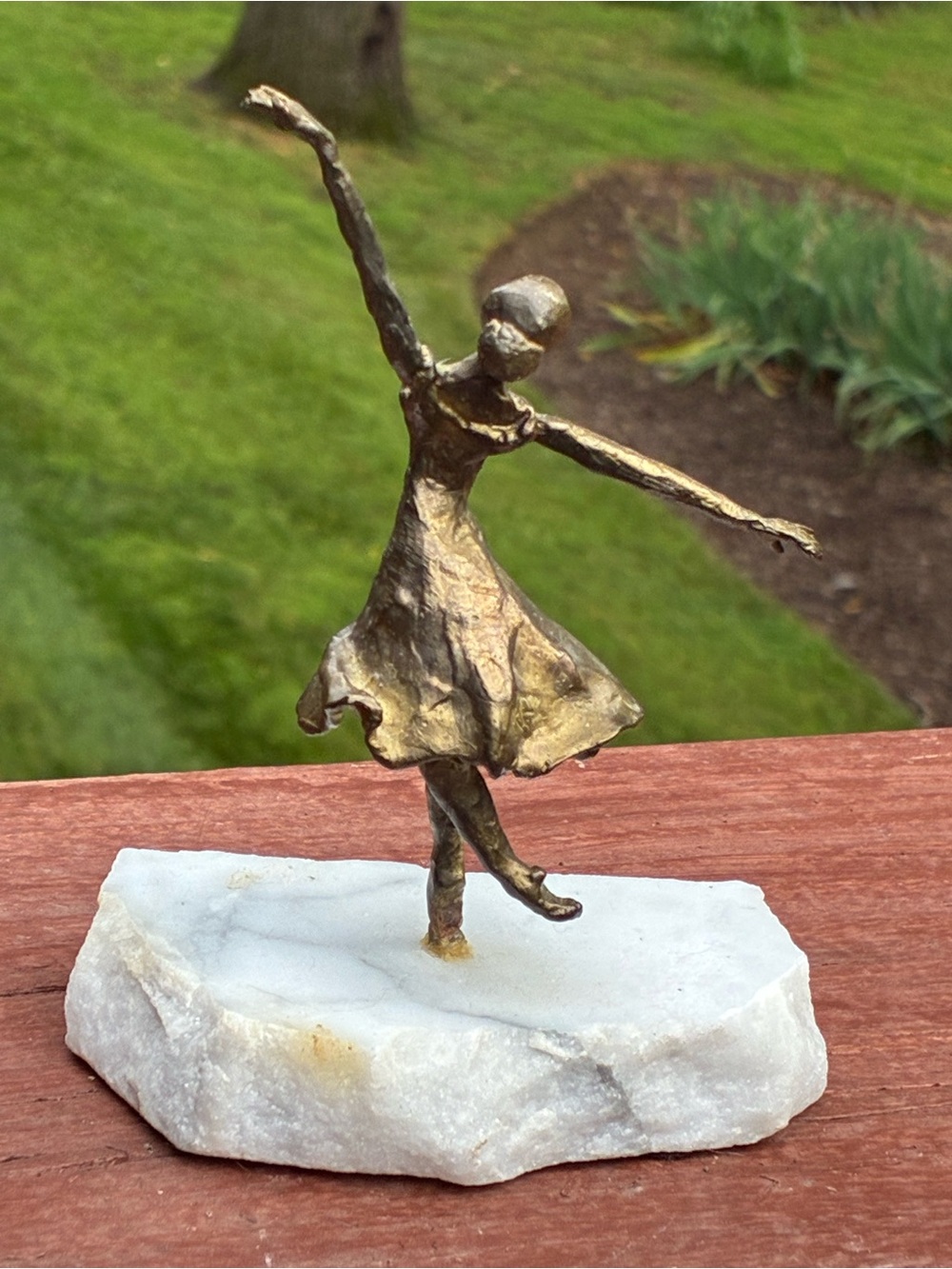 Bronze-Tone Ballerina Sculpture on White Marble Base